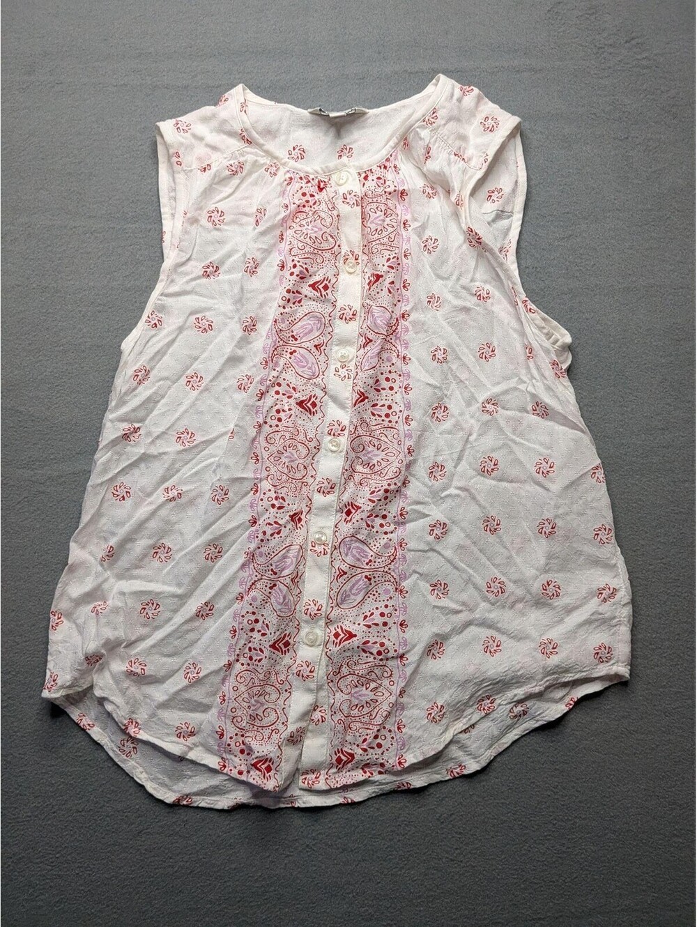 Lucky Brand Blouse Womens XS White Paisley Sleeveless Button Top Boho Summer